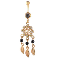 Load image into Gallery viewer, Bauchnabelpiercing goldfarben Traumfänger Blumen weiß gelb Edelstahl
