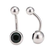 Load image into Gallery viewer, Bauchnabelpiercing Edelstahl silberfarben dunkelgrüner Stein
