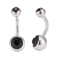 Load image into Gallery viewer, Bauchnabelpiercing Edelstahl silberfarben Stein schwarz in beiden Kugeln

