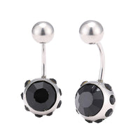 Load image into Gallery viewer, Bauchnabelpiercing silberfarben zwei Kugeln Steine schwarz Rand kleine Steine Edelstahl
