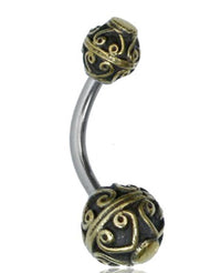 Cargar imagen en el visor de la galería, Bauchnabelpiercing Messing Edelstahl antik gold silber Kugel
