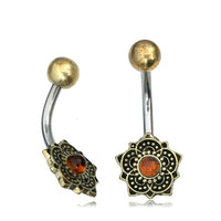 Load image into Gallery viewer, Bauchnabelpiercing Brass Edelstahl Bögen Blume Stein
