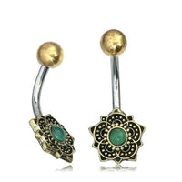 Load image into Gallery viewer, Bauchnabelpiercing Brass Edelstahl Bögen Blume Stein
