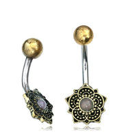 Load image into Gallery viewer, Bauchnabelpiercing Brass Edelstahl Bögen Blume Stein

