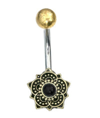 Load image into Gallery viewer, Bauchnabelpiercing Brass Edelstahl Bögen Blume Stein
