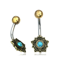 Load image into Gallery viewer, Bauchnabelpiercing Brass Edelstahl Bögen Blume Stein
