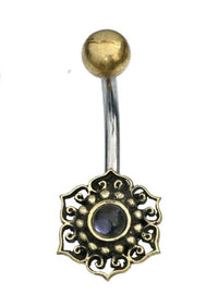Load image into Gallery viewer, Bauchnabelpiercing Blume Edelstahl Stein Messing
