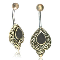 Load image into Gallery viewer, Bauchnabelpiercing Edelstahl Brass Schnörkel Träne Inlay
