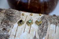 Load image into Gallery viewer, Bauchnabelpiercing Edelstahl Brass Schnörkel Träne Inlay
