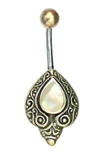 Load image into Gallery viewer, Bauchnabelpiercing Edelstahl Brass Schnörkel Träne Inlay
