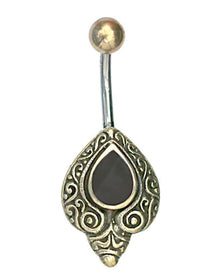 Load image into Gallery viewer, Bauchnabelpiercing Edelstahl Brass Schnörkel Träne Inlay
