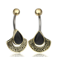 Load image into Gallery viewer, Bauchnabelpiercing Edelstahl Brass Bogen Träne Inlay
