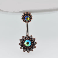 Load image into Gallery viewer, Bauchnabelpiercing Edelstahl rose Kristall Blume
