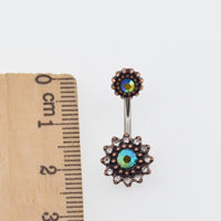 Load image into Gallery viewer, Bauchnabelpiercing Edelstahl rose Kristall Blume
