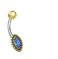Load image into Gallery viewer, Bauchnabelpiercing Messing Edelstahl gold Kristall Auge

