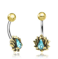 Cargar imagen en el visor de la galería, Bauchnabelpiercing Brass Edelstahl gold Lotus Stein
