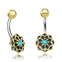 Load image into Gallery viewer, Bauchnabel Piercing Brass Edelstahl Stern Blume Stein
