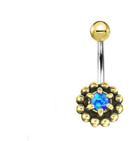 Cargar imagen en el visor de la galería, Bauchnabel Piercing Brass Edelstahl Punkteblume Stein
