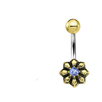 Load image into Gallery viewer, Bauchnabel Piercing Brass Edelstahl Sternblume Stein

