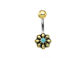 Load image into Gallery viewer, Bauchnabel Piercing Brass Edelstahl Sternblume Stein
