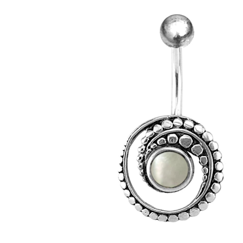 Bauchnabel Piercing Edelstahl Silber Punkte Spirale Inlay
