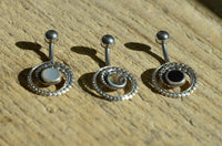 Load image into Gallery viewer, Bauchnabel Piercing Edelstahl Silber Punkte Spirale Inlay
