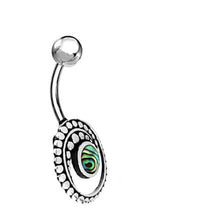 Load image into Gallery viewer, Bauchnabel Piercing Edelstahl Silber Punkte Spirale Inlay
