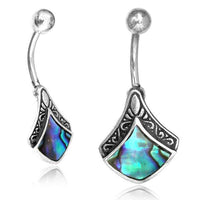 Load image into Gallery viewer, Bauchnabelpiercing aus Edelstahl Silber mit Raute Inlay
