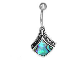 Load image into Gallery viewer, Bauchnabelpiercing aus Edelstahl Silber mit Raute Inlay
