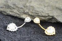 Load image into Gallery viewer, Bauchnabelpiercing aus Edelstahl Glaskristall Herz Gold PVD
