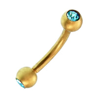 Load image into Gallery viewer, Banane Curved Barbell Piercing mit Kugeln goldfarben aus Edelstahl mit Glitzerstein in Türkis
