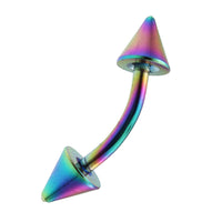 Load image into Gallery viewer, Banane mit Cones / Curved Barbell Piercing mit Cones aus Edelstahl Regenbogenfarben
