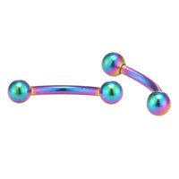 Load image into Gallery viewer, Edelstahl Banane Piercing Regenbogen Farben schimmernd mit Kugeln Curved Barbell
