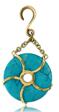Load image into Gallery viewer, Stein Donut Ohr Hook Piercing Ohrgewicht Brass gold antik Türkis 2mm 4mm 6mm

