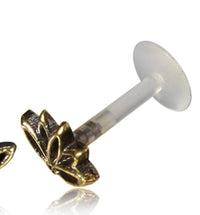 Load image into Gallery viewer, Labret Lippen Piercing Acryl Lotus Blume antik golden Brass Motiv
