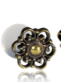 Load image into Gallery viewer, Labret Lippen Piercing Acryl Bogen Blume antik golden Brass Motiv
