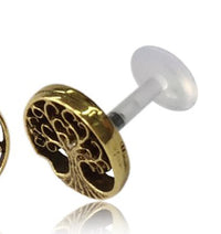 Load image into Gallery viewer, Labret Lippen Piercing Acryl Baum des Lebens antik golden Brass Motiv
