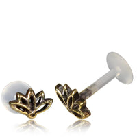 Load image into Gallery viewer, Labret Lippen Piercing Acryl Lotus Blume antik golden Brass Motiv
