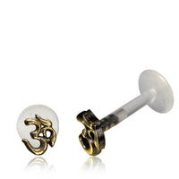 Load image into Gallery viewer, Labret Lippen Piercing Acryl Om Zeichen antik gold Brass
