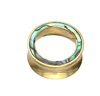 Cargar imagen en el visor de la galería, Tunnel Plug Messing Paua Abalone Perlmutt Rim gold
