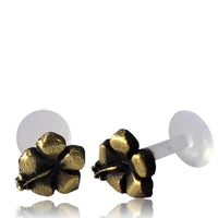 Load image into Gallery viewer, Labret Lippen Piercing Acryl Hibiskus antik golden Brass Motiv Tragus

