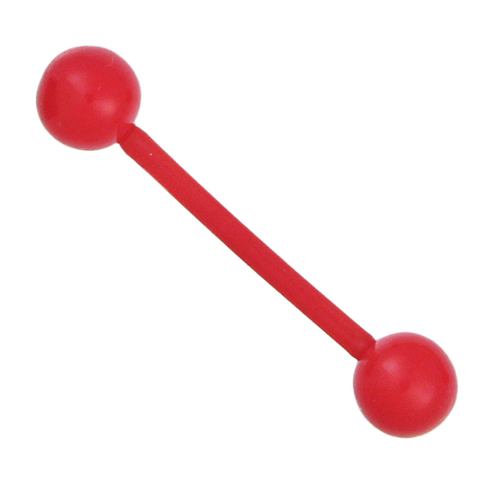 Straight Barbell Piercing in Rot aus flexiblem Kunststoff groß mit Kugeln