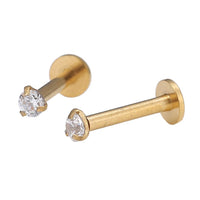 Load image into Gallery viewer, modischer Piercing straight Barbell aus Edelstahl in gold Farbton runder Zirkonia Stein
