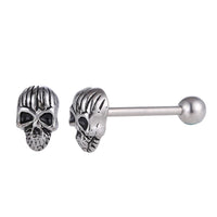 Load image into Gallery viewer, Straight Barbell Piercing Totenkopf aus Edelstahl silberfarben Kugel
