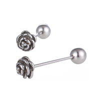 Load image into Gallery viewer, Straight Barbell Piercing Rosenblüte aus Edelstahl silberfarben Kugel
