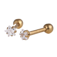 Load image into Gallery viewer, Piercing goldfarben weißer Sternförmiger Zirkonia Stein eingefasst aus Edelstahl

