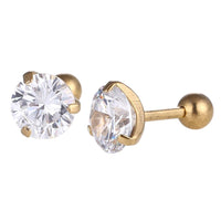 Load image into Gallery viewer, modischer Piercing straight Barbell aus Edelstahl goldfarben Zirkonia weiß rund

