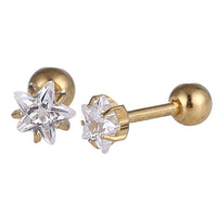Load image into Gallery viewer, modischer Piercing straight Barbell klein aus Edelstahl goldfarben Sternförmiger Zirkonia weiß
