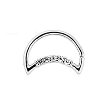 Load image into Gallery viewer, Piercing Edelstahl Ring für Nase Ohr Kristall Sichel
