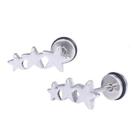 Load image into Gallery viewer, Fake Piercing Expander drei Sterne silberfarben Schraubverschluss Edelstahl
